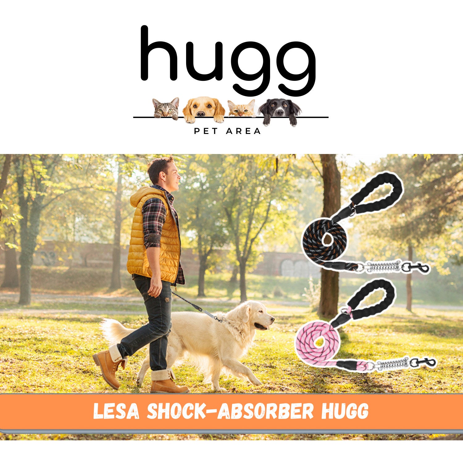 Lesa cu Arc Amortizor HUGG®, 136 cm, pentru Caini, Multicolor